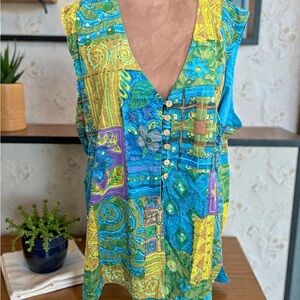 Vibrant Patchwork Vest in Blue and Yellow